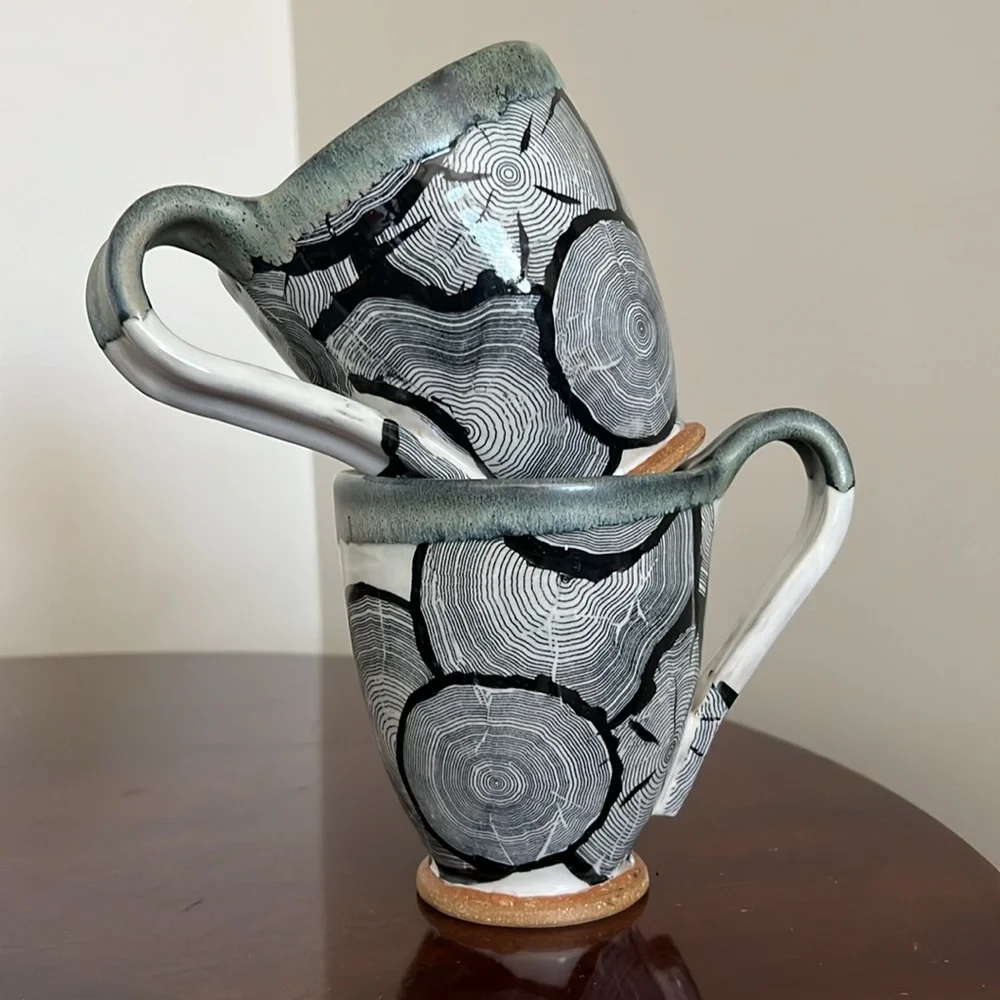 Pottery Nature Inspired Wood Grain 2 Coffee / Tea Mugs - Picture 2 of 14